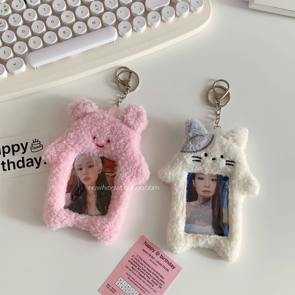 Plush Card Holder INS Lucu Kartun Kampus Penyimpanan Kartu Makan Aidou Kartu Kecil Pajangan Foto Polaroid Tas Liontin