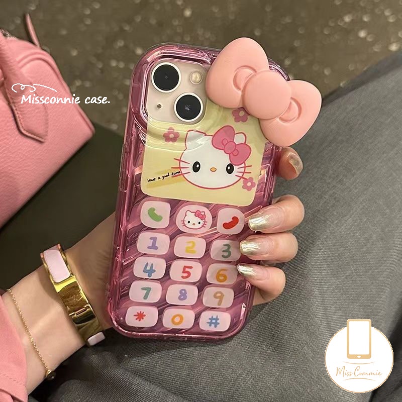 IPHONE Casing Tombol Ponsel Hello Kitty Retro Lucu Kompatibel Untuk Iphone11 12 13 14 Pro Max7 8 6 6S Plus XR X XS MAX SE 2020kartu Laser Kreatif 3D Stereo Pola Korgasi Soft Cover