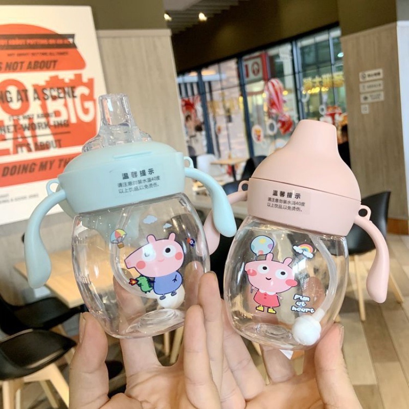 MMM Botol Minum Anak Anti Tumpah 280 ml Karakter Piggy Botol Minum Bayi 280ml BPA FREE TempaT Minum Lucu Anti Sedak karakter Gelas Anak Balita Training Cup Handle