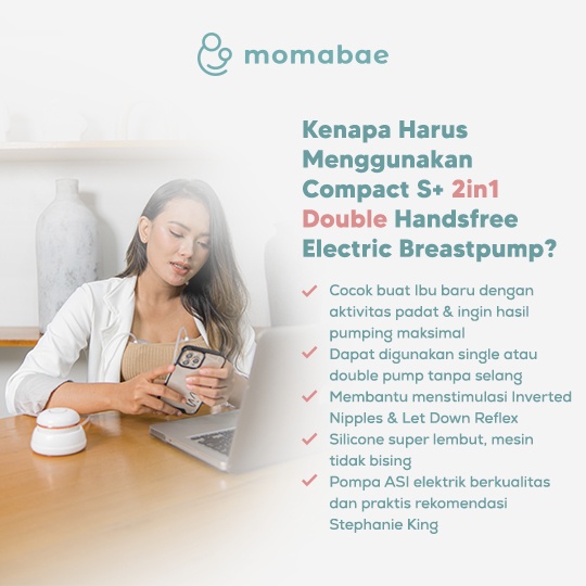MOMABAE – COMPACT S+  – 2 IN 1 Handsfree Breast Pump / Pompa ASI Elektrik / Breast Pump Electric / Pumping ASI Elektrik Portable