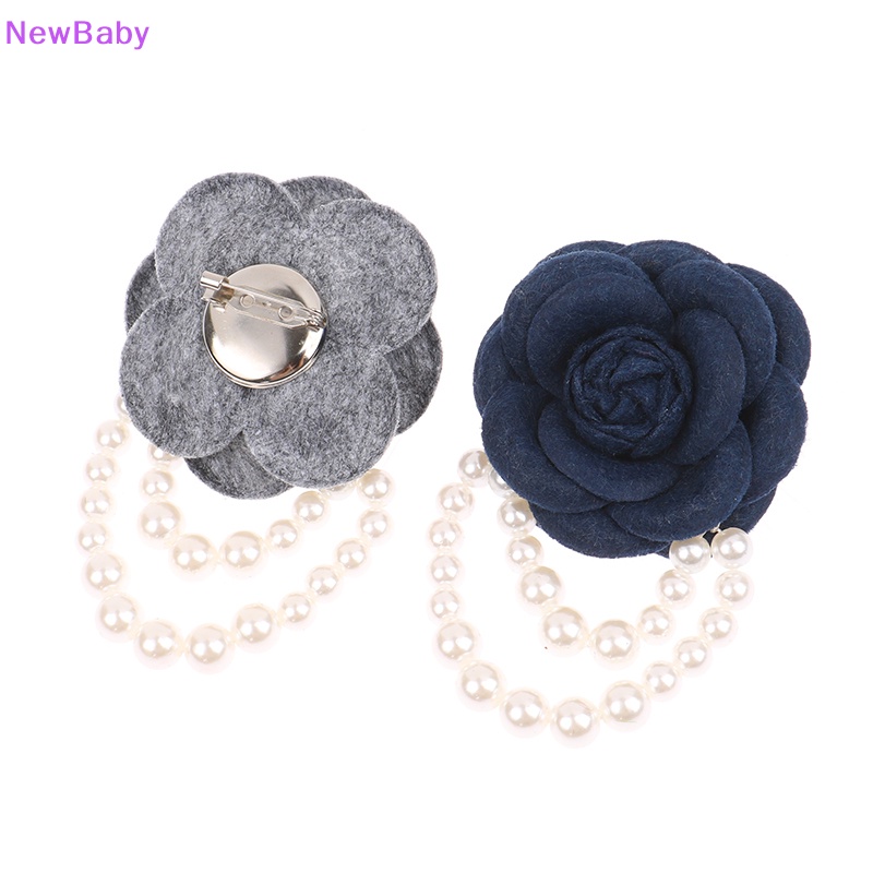 Newbaby Korea Kain Camellia Bunga Bros Pin Mutiara Rumbai Korsase Fashion Perhiasan Bros Untuk Wanita Kemeja Kerah Aksesoris Kain Korsase Pin Hadiah ID