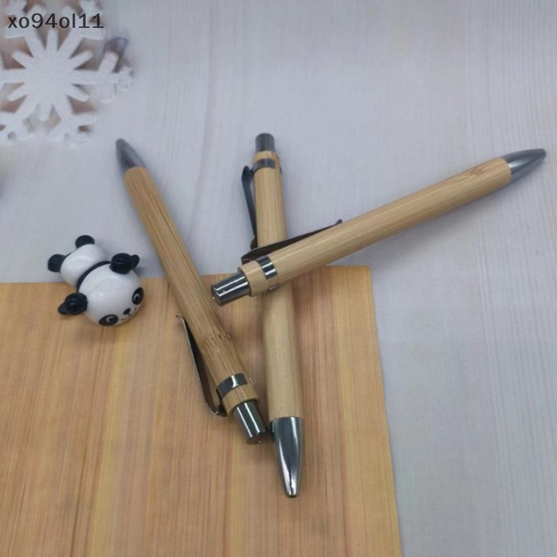 Xo 4Pcs Set Bolpoin Kayu Bambu 1.0mm Ujung Peluru Biru Hitam Tinta Sig Ball Pen Kantor Sekolah Wrg Alat Tulis OL