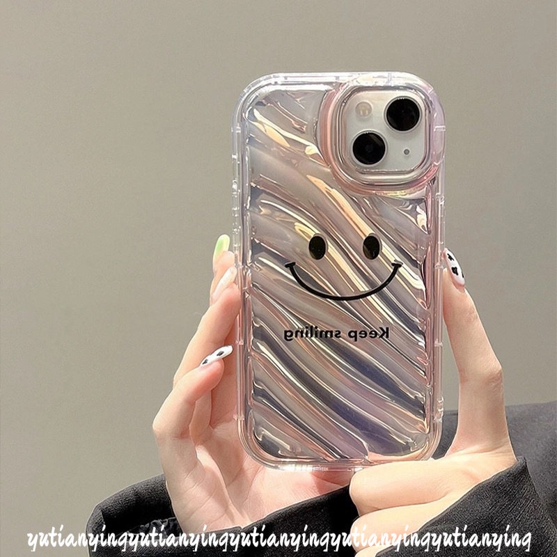 IPHONE Case Kartu Laser Hati Cinta Kompatibel Untuk Iphone11 12 14 13 Pro MAX XR X XS MAX 7plus7 8 6 6S Plus SE 2020 Kreatif Sederhana Huruf Smile Gradasi 3D Stereo Korgasi Soft Cover