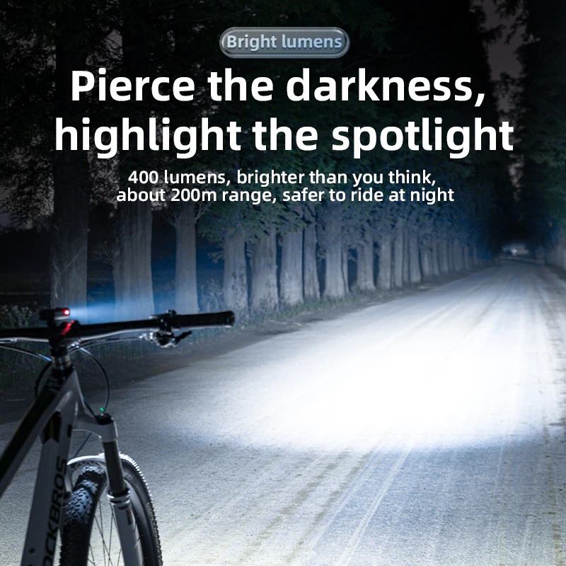 AKN88 - ROCKBROS RHL400 Bicycle Light Rechargeable 2000 mAH Rainproof IPX6