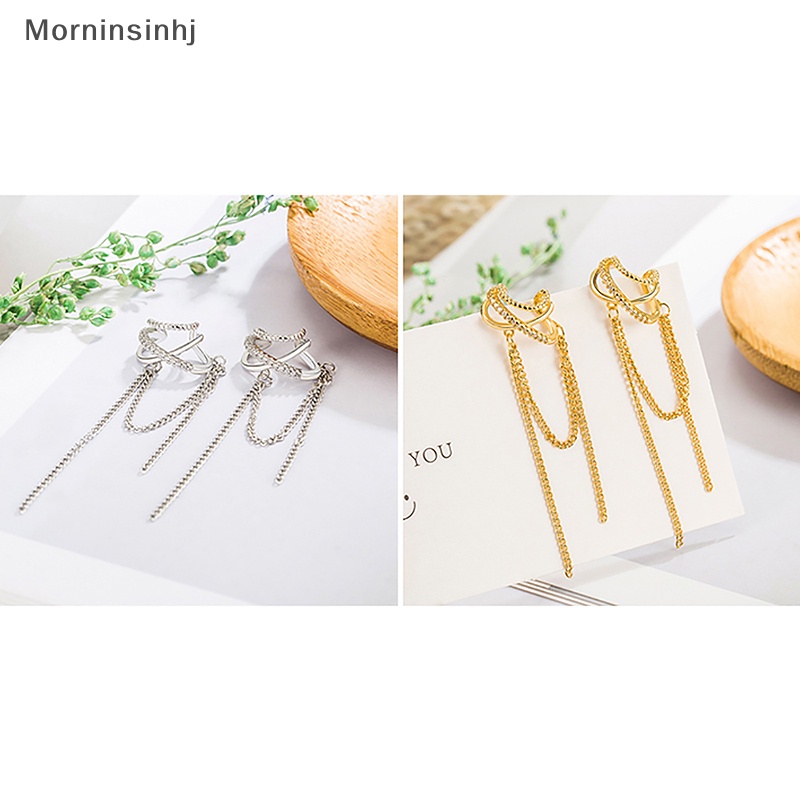 Mornin Ringan Multi-Lapisan Klip Tulang Telinga Zirkon Rumbai Non Manset Ear Clip Earring Untuk Wanita Perhiasan Sederhana Mengkilap id