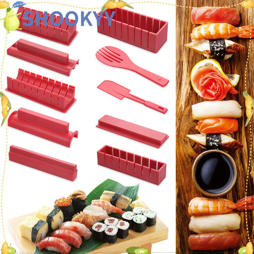 Chookyy 3/10pcs Sushi Maker Peralatan Kit Aksesoris Dapur Cooker Cetakan Roll Kue Anti Lengket