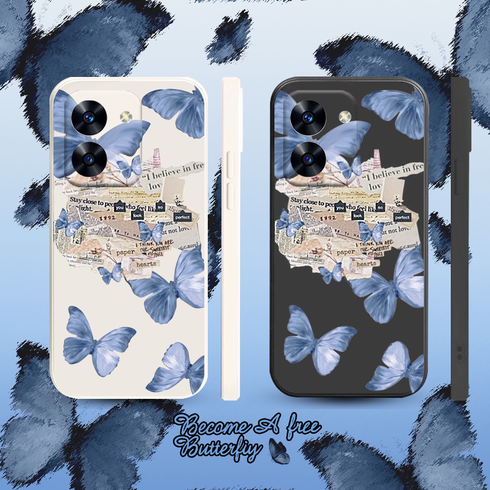 Soft Case VIVO Y36 Y16 Y15S Y02 V25 V25E Y35 Y33S Y21T Y21S Y33S Y22 Y91C Y1S Y85 V9 Y11 Y12 Y15 Y17 Y12S Y12A Y15A Y51 Y31 Cover Telepon Silikon Butterfly Biru Vintage