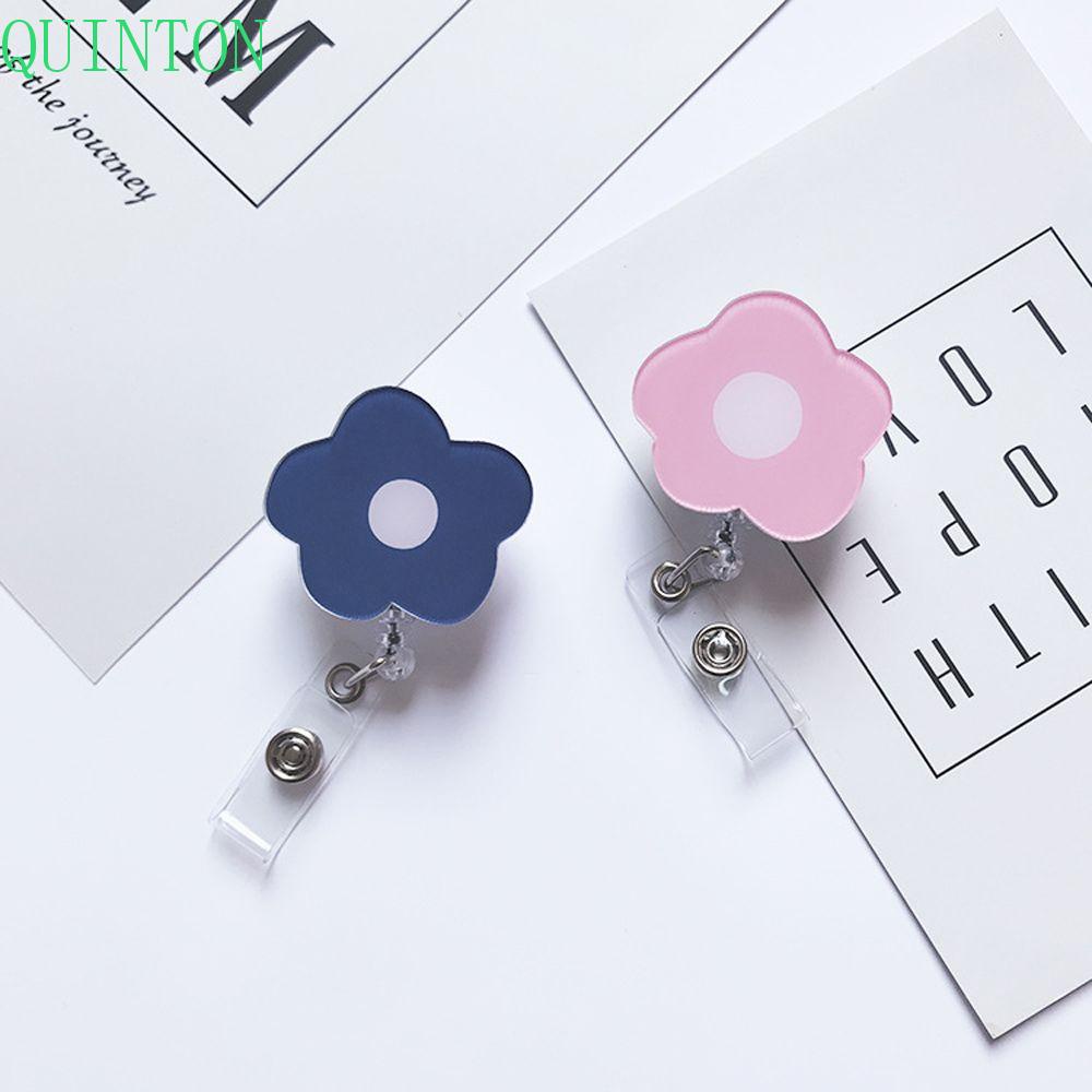 Quinton Retractable Badge Reel Korea Bunga Perlengkapan Kantor Gulungan Klip Perawat Dokter Siswa Akrilik Name Card Holder