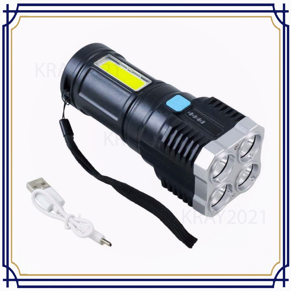 Senter LED Flashlight USB Rechargeable 4 XPE + COB - T07