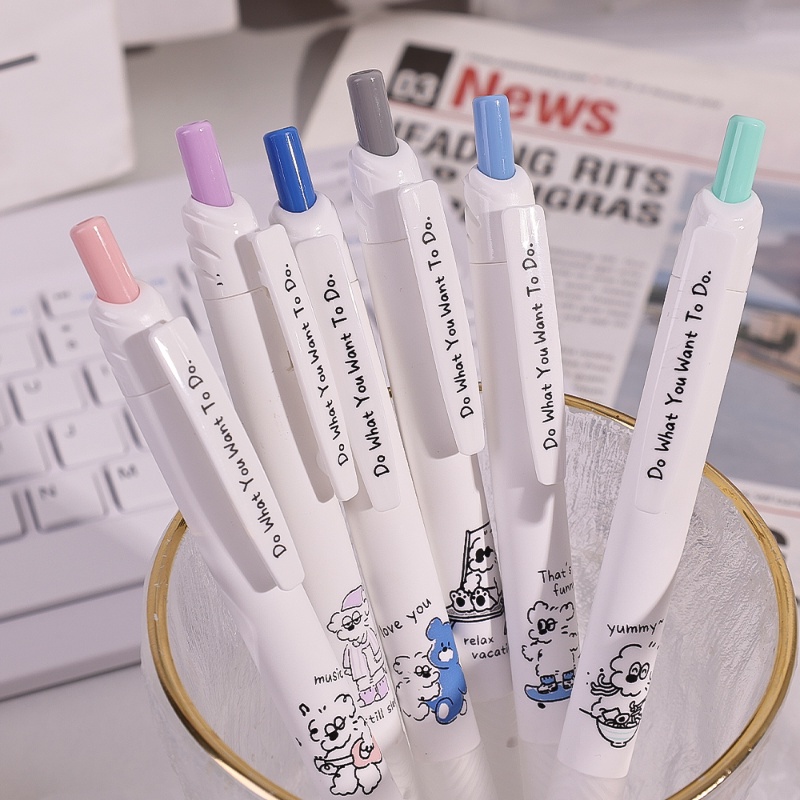 Pulpen Netral Press Anjing Lucu Gaya Random/ 0.5mm Hitam Gel Pen Ujian Siswa Pulpen/ Perlengkapan Kantor Sekolah Alat Tulis