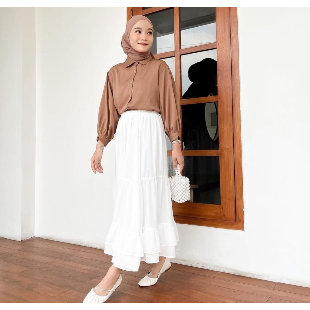 KEMEJA SHAKILA ELZA BLOUSE ATASANA BASIC BERKERAH KOREAN STYLE FORMAL CASUAL WANITA REMAJA LIME PUTIH HITAM TERAKOTA MINT MARON GREY TERBARU KEKINIAN HITS OOTD