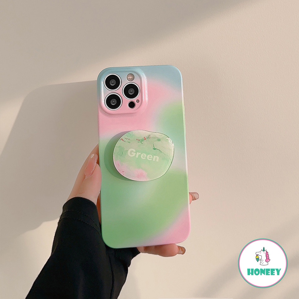 IPHONE Casing Ponsel Braket Glossy Hijau Pink Biru Gradasi Mewah Untuk Iphone14 13 12 11 Pro Max Xr Xs7 8 14 Plus Case Cute Cover