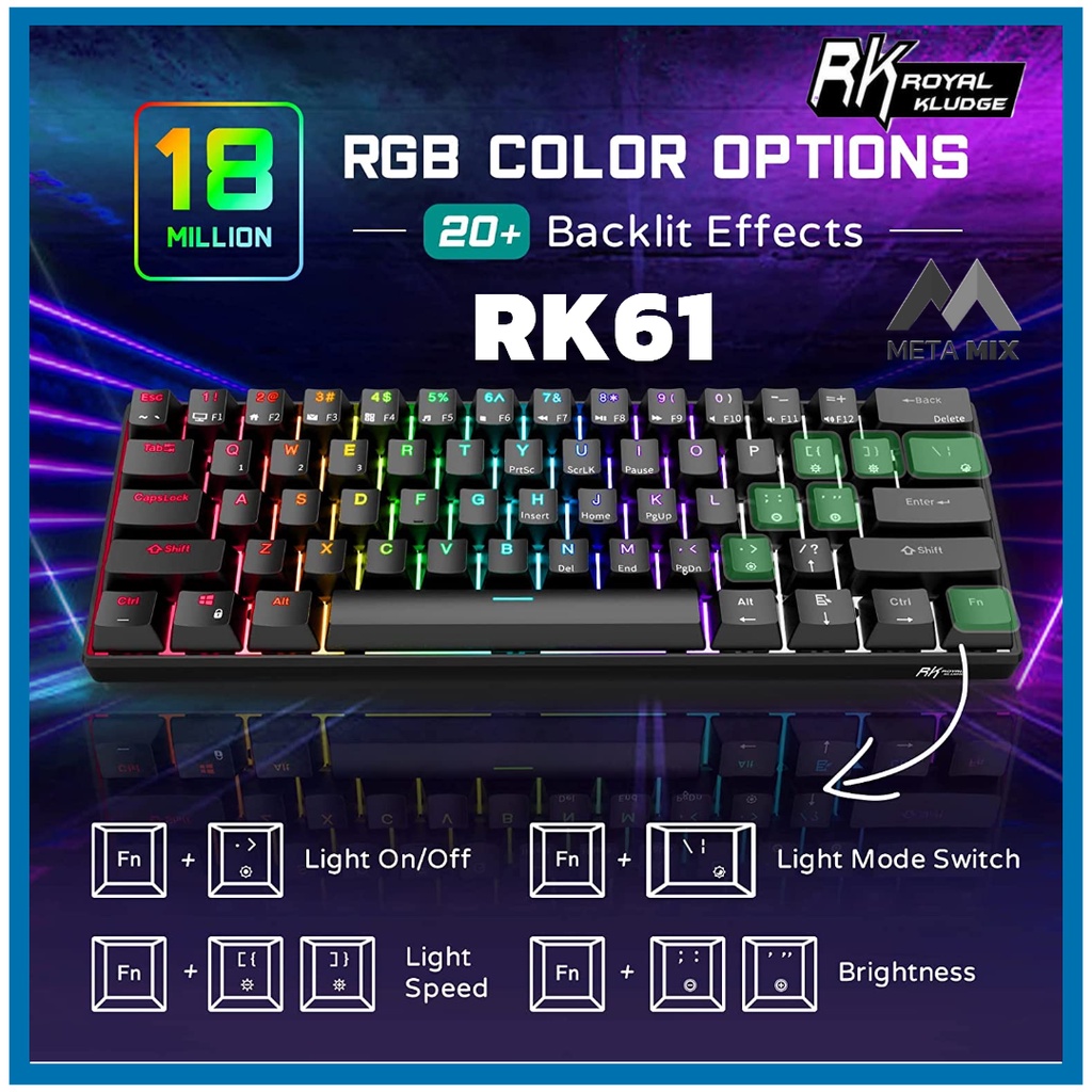 ROYAL KLUDGE RK61 WIRELESS MECHANICAL KEYBOARD GAMING 60% HOTSWAP 61