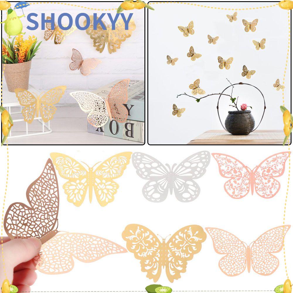 Chookyy 12PCS /Set 3D Kupu-Kupu Stiker DIY Ornamen Pernikahan Dekorasi Rumah Tekstur Logam