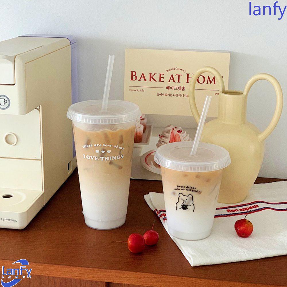 Lanfy Botol Air Minum Lucu 470 /700ML Transparan Dengan Sedotan Untuk Juice Milk Drinking Cup