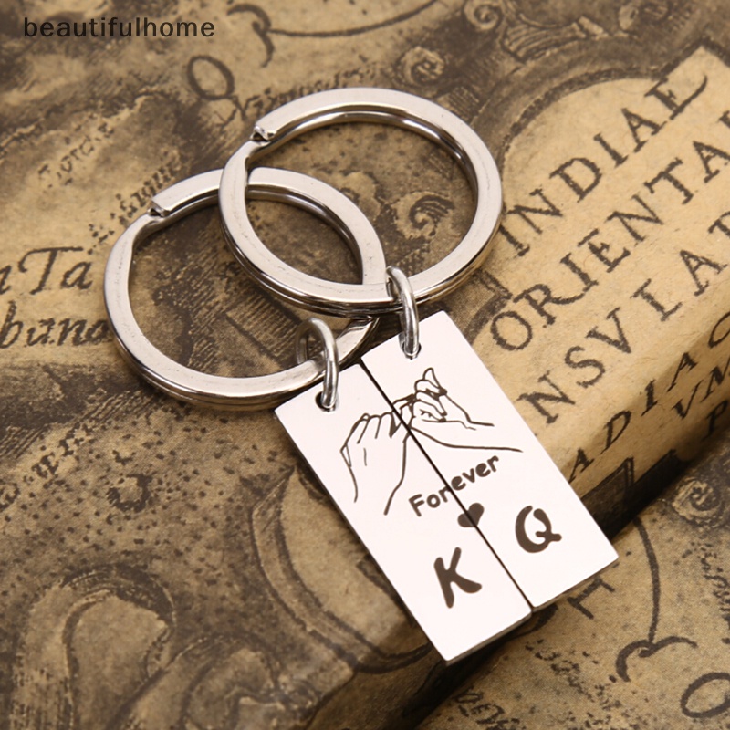 {beautifulhome} 2pcs /set Grafir King Queen Forever Love Keyring Gantungan Kunci Hadiah Untuk Pasangan.