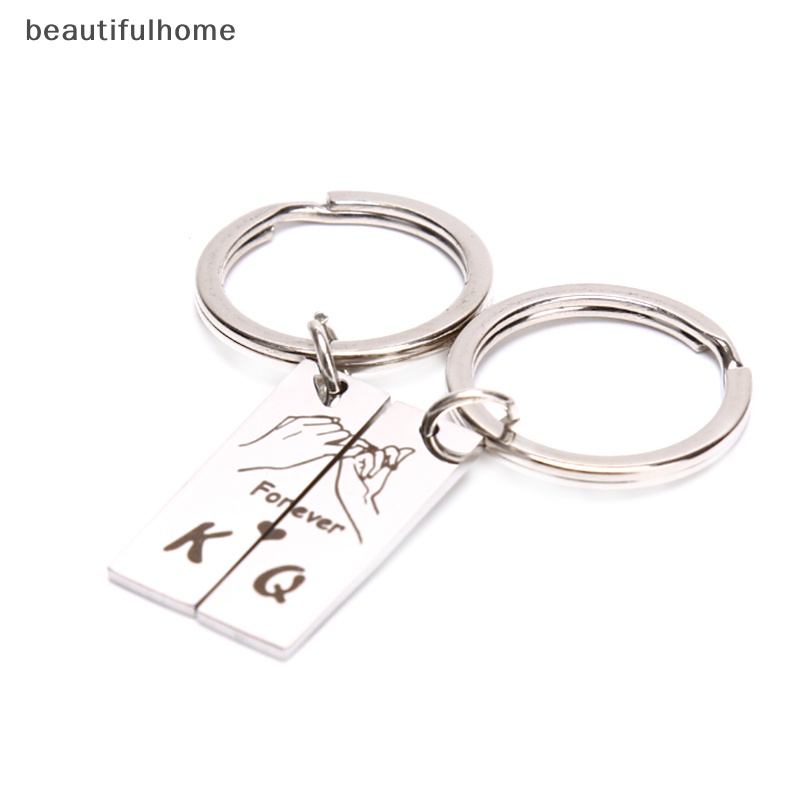 {beautifulhome} 2pcs /set Grafir King Queen Forever Love Keyring Gantungan Kunci Hadiah Untuk Pasangan.