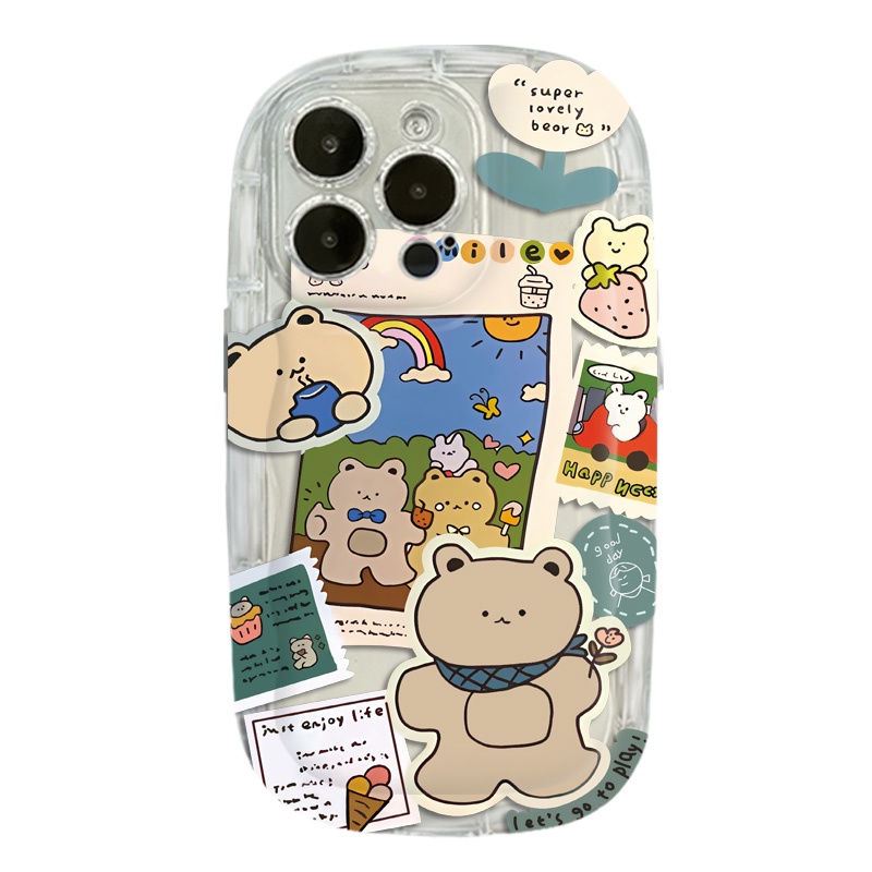 IPHONE Cute Bear Casing Ponsel Transparan Kompatibel Untuk Iphone14 13 12 11 Pro Max XS X XR 8 +7Plus Casing Silikon Lembut Shockproof Cover Cell Precticer