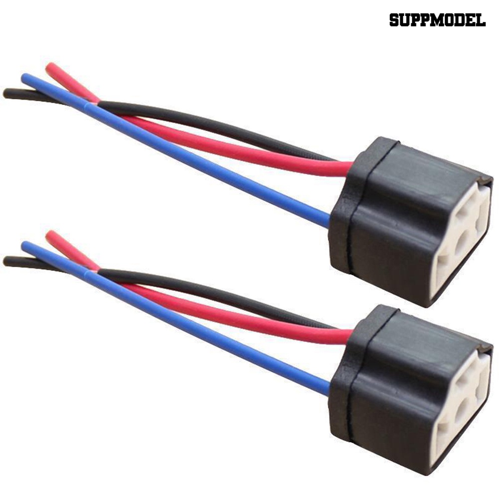 [SM]2Pcs H4 9003kabel Kawat Keramik Mobil Head Light Bulb Lamp Harness 3lubang Socket