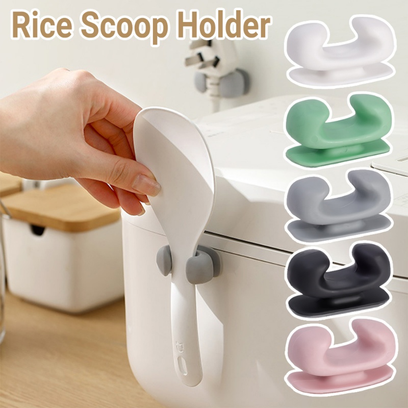 Tempat Penyimpanan Sendok Nasi Silikon/Rak Sendok Rice Cooker Perekat Portable/Kunci Kabel Data Serbaguna Kait Benda Kecil/ Alat Organizer Dapur