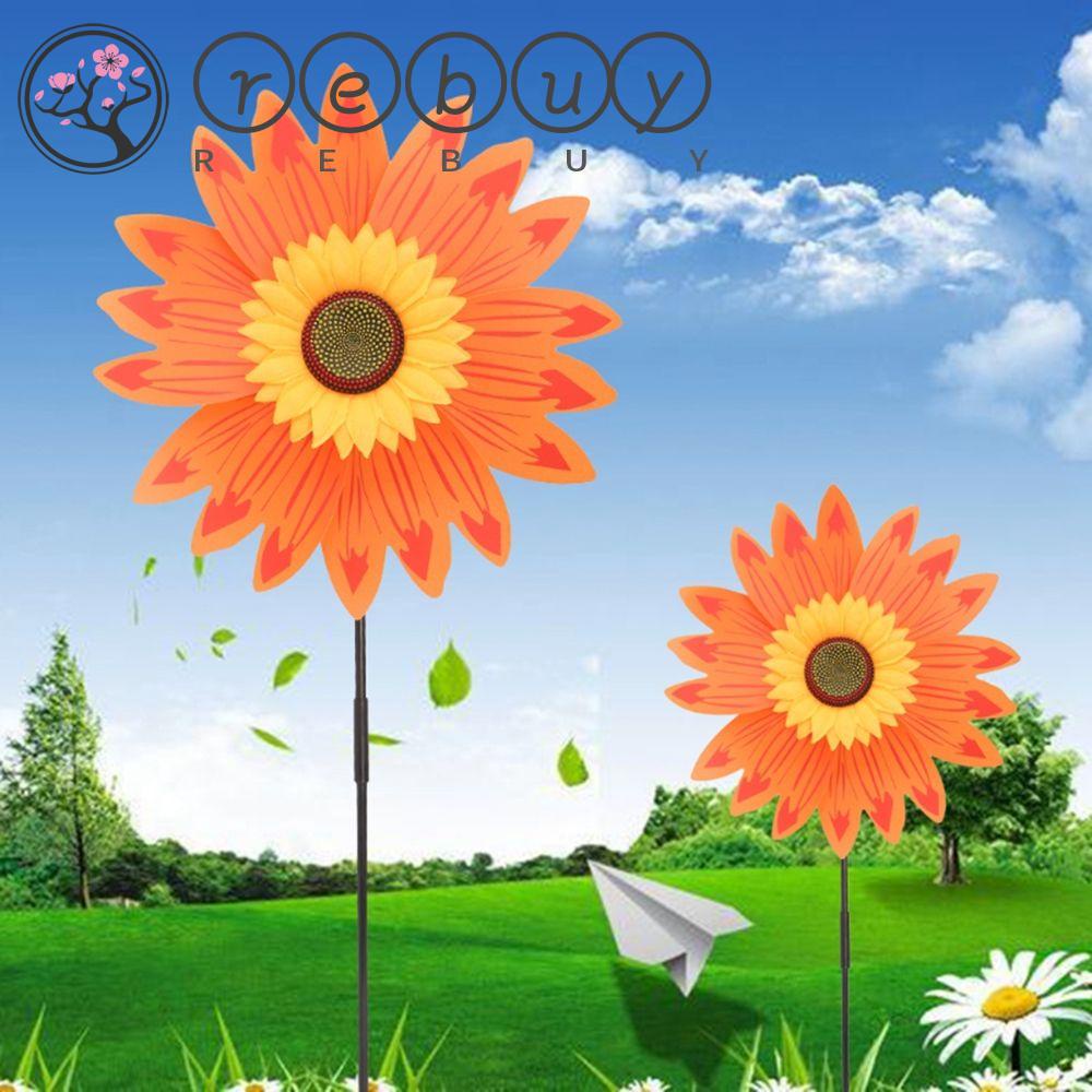 Rebuy Sunflower Windmill Eye-catching Colorful Garden Mainan Anak Rumput Angin Spinner