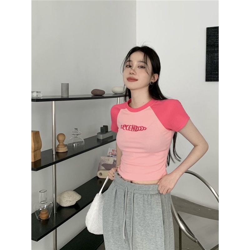 Baju Atasan Wanita Korea Summer Lengan Pendek Rajut Crop Top