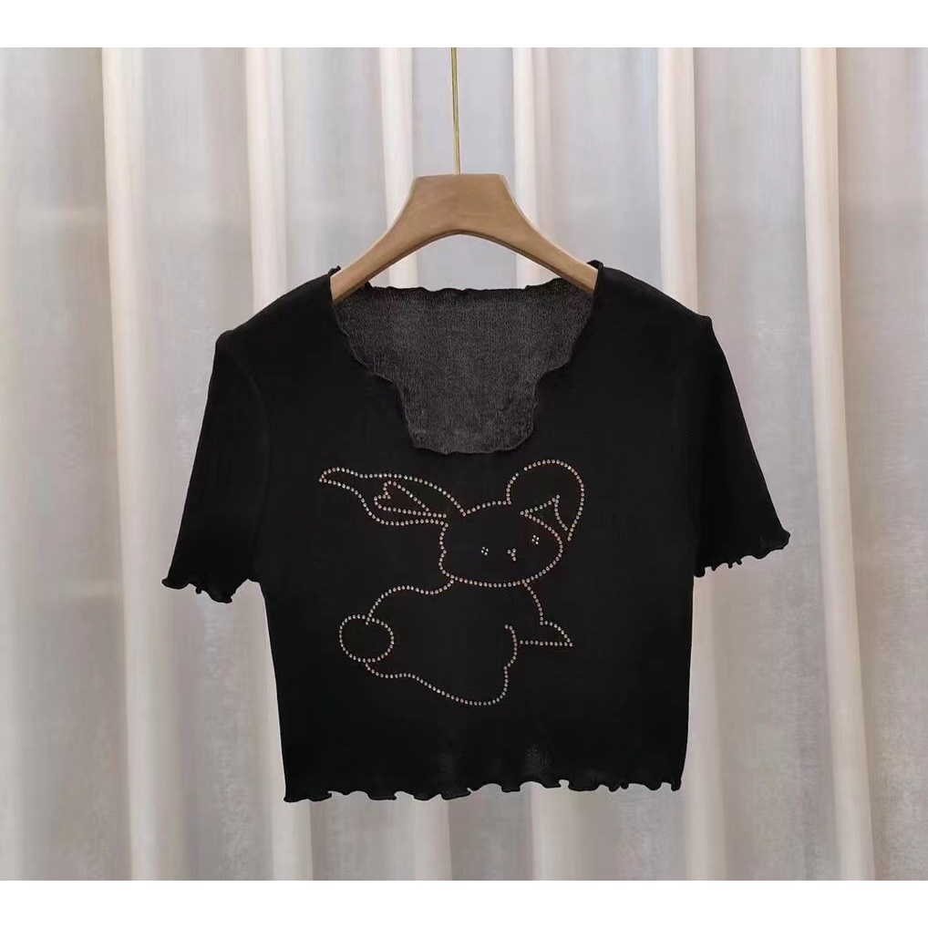 Korean kasual kaos knit slim crop top
