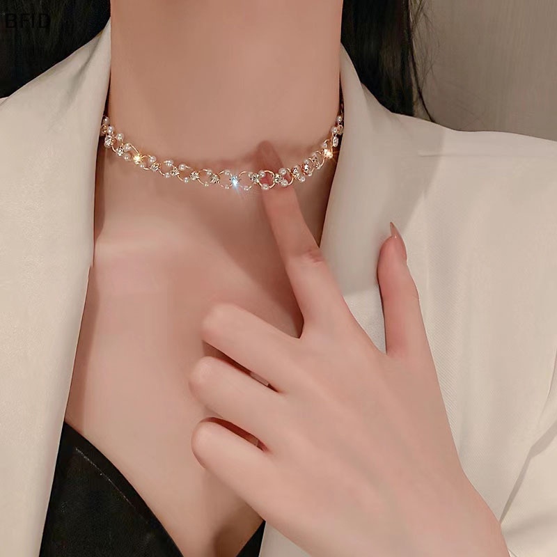 [BFID] Korea Elegan Kalung Mutiara Sederhana Bersinar Choker Wanita Aksesoris Fashion Perhiasan [ID]