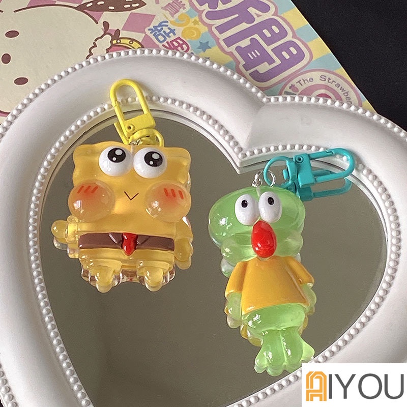 Spongebob Patrick Star Gantungan Kunci Kawaii Anime Kartun Tas Liontin Aksesoris Mobil Key Ring Untuk Wanita Pria Hadiah Mainan Anak