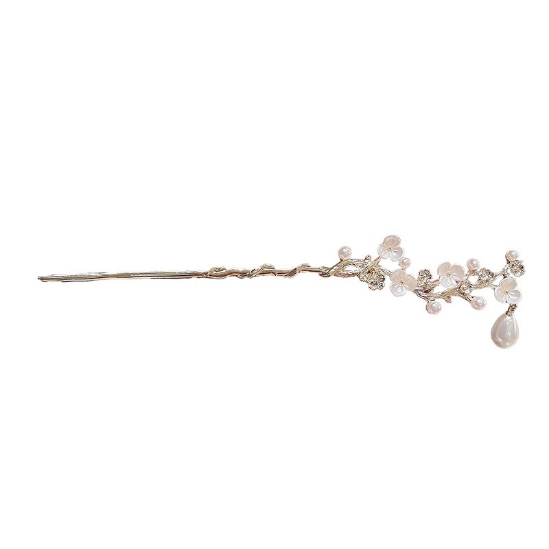 Jepit Rambut Plum Blossom Mutiara Antik Hanfu Langkah Goyang High-End Temperamen Retro Hairpin