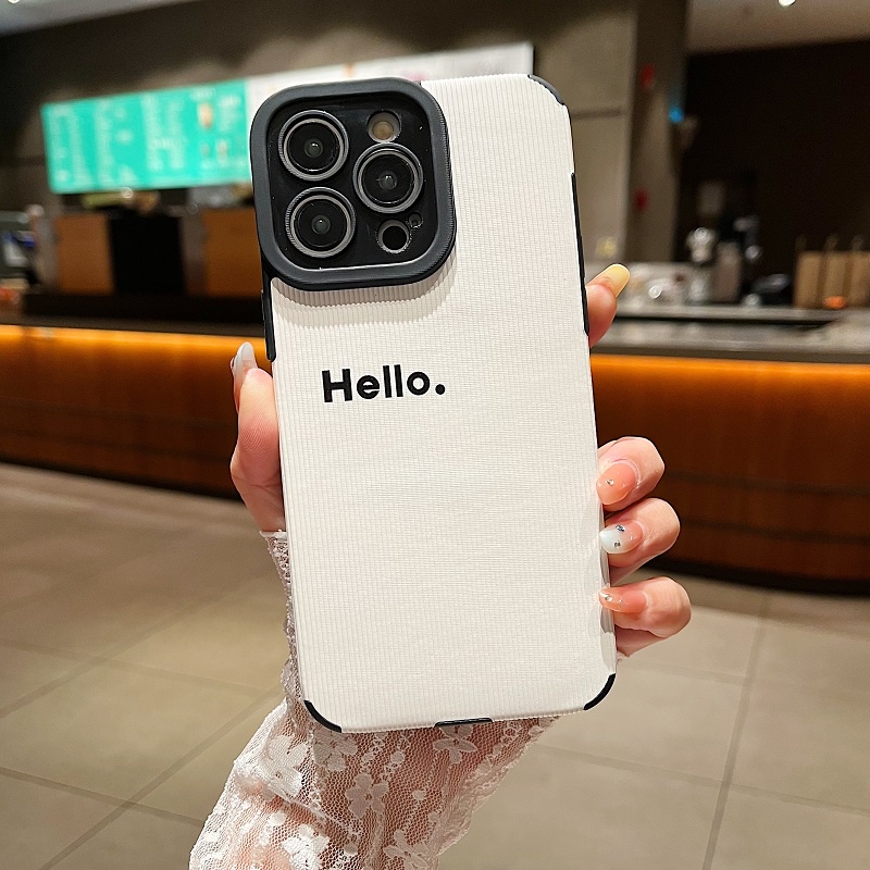 IPHONE Soft case Pelindung Kulit Tekstur Vertikal HELLO Putih Simple Untuk Iphone14 13 12 11 Pro Max X XR XS Max7 8 Plus