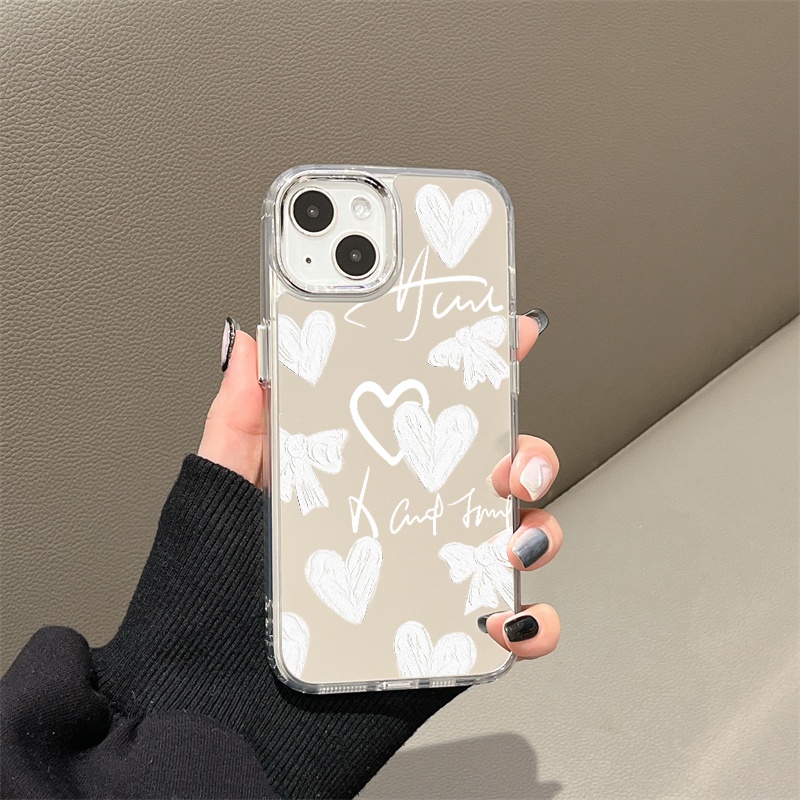 IPHONE Heart Bow Tie Graffiti Mirror Phone Case Kompatibel Untuk Iphone11 12 13 14 12Pro 13Pro 14Pro Pro Max XR X XS Max Electroplating Tombol Perlindungan Mirror Cover