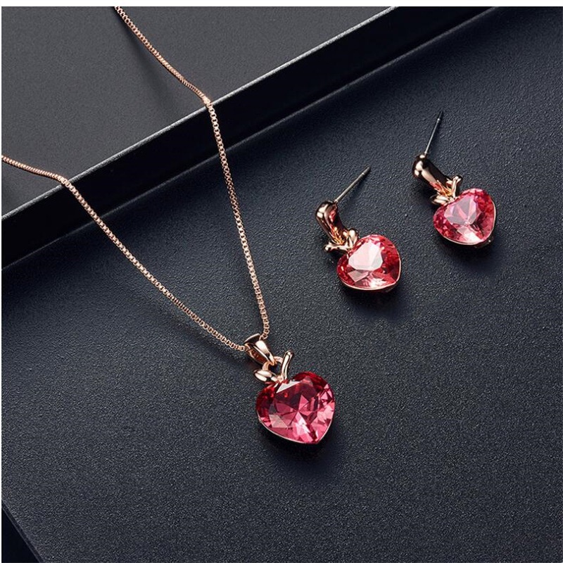 [FRA] Set Perhiasan Pengantin Peach Heart Apple Heart Pendant Kalung Anting Dua Potong Set