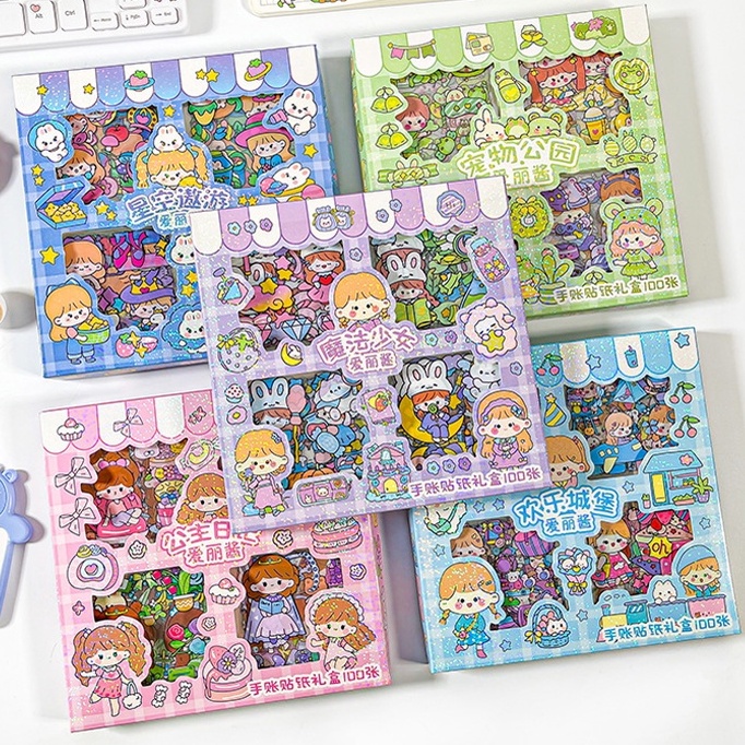 Ellie Stiker Korea Isi 100 Pcs Sticker Deco Aesthetic / Bujo /Scrapbook Momo Girl Sticker Tumbler / Binder / Case Hp / Diary / Diy