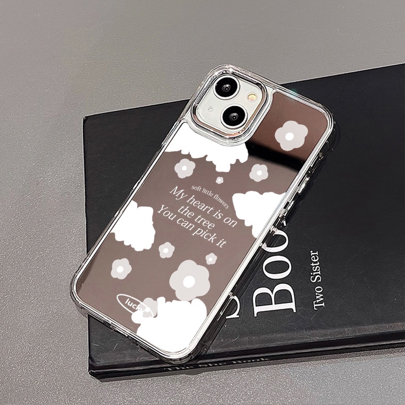 IPHONE Casing Ponsel Cermin Bunga Kecil Dan Awan Kompatibel Untuk Iphone11 12 13 14 12Pro 13Pro 14Pro Pro Max XR X XS Max Electroplating Tombol Perlindungan Mirror Cover