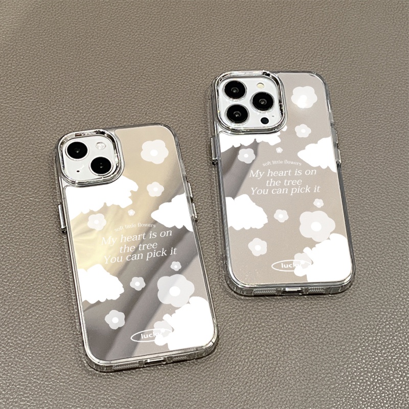 IPHONE Casing Ponsel Cermin Bunga Kecil Dan Awan Kompatibel Untuk Iphone11 12 13 14 12Pro 13Pro 14Pro Pro Max XR X XS Max Electroplating Tombol Perlindungan Mirror Cover