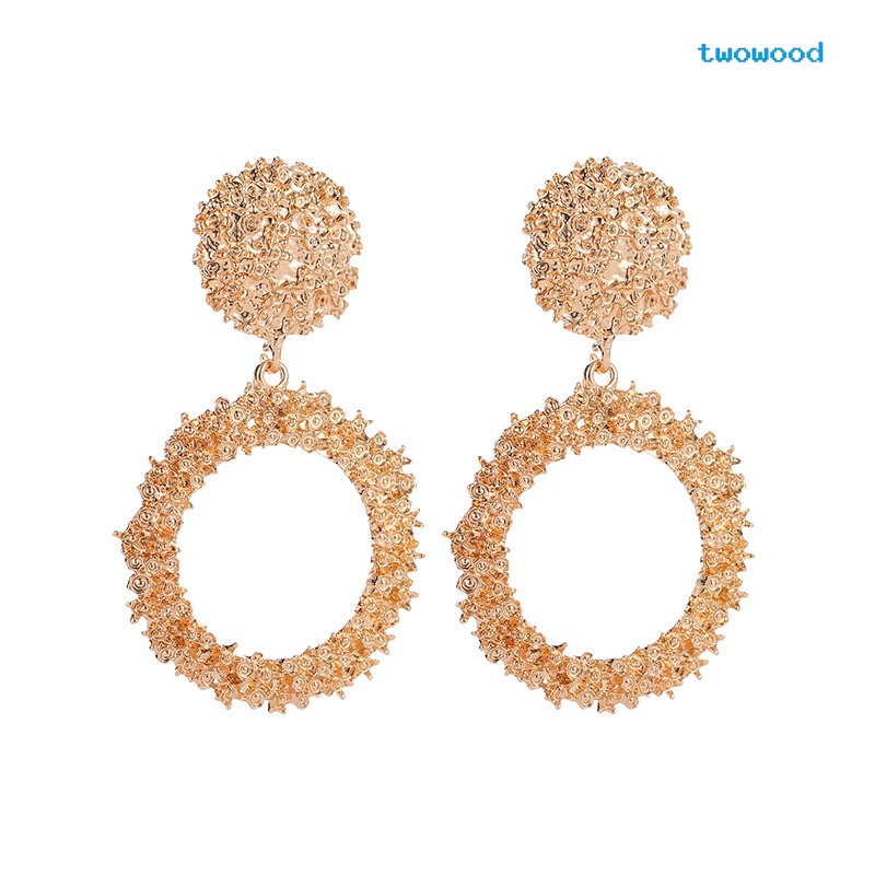 Twowood Retro wind metal pattern Anting Lingkaran Besar