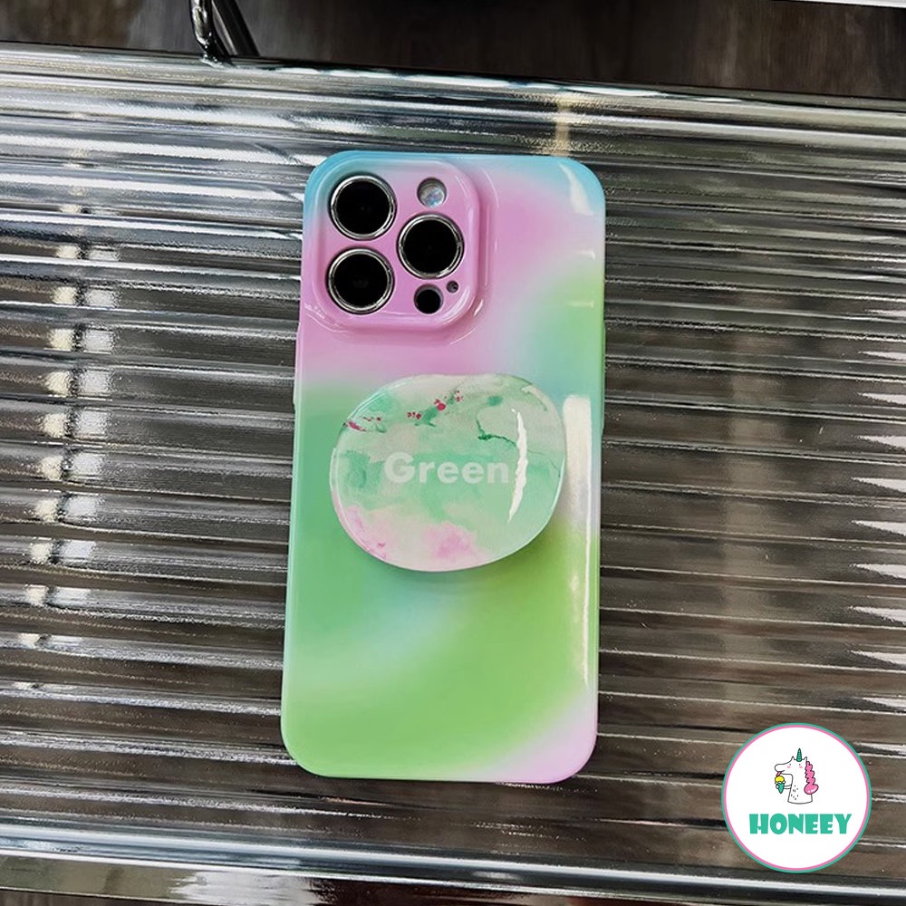 IPHONE Stand Phone Case Motif Batu Pink Hijau Gradasi Warna-Warni Untuk Iphone14 13 12 11 Pro Max X XR XSMAX 78 Plus SE Shockproof Film Hard Shell