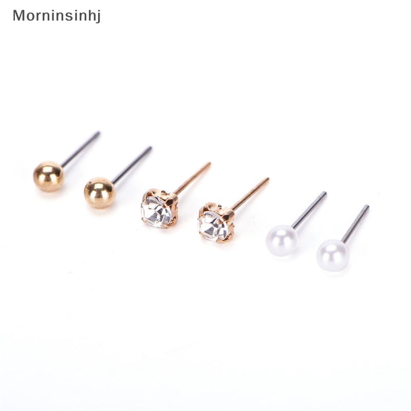 Mornin Elegan 6pasang Anting Set Berlian Imitasi Stud Bola Hoop Earrings Set Perhiasan Hot id