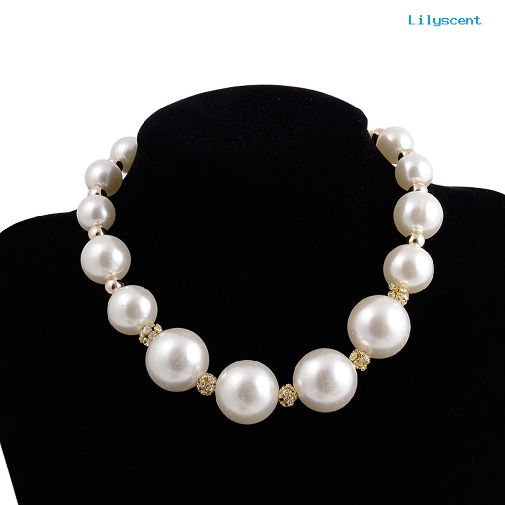 [LS]Faux Kalung Wanita Mutiara Berlian Imitasi Bahan Alloy Bulat Tipe Pendek Necklace Untuk Valentine Day