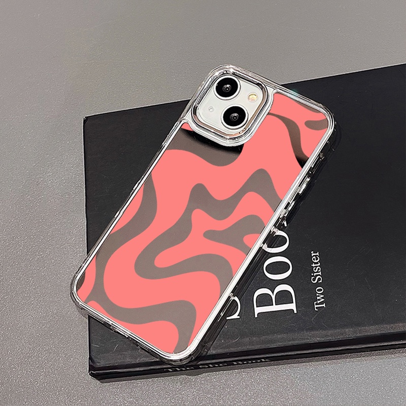 IPHONE Art Pink Terang Lukisan Cermin Ponsel Case Kompatibel Untuk Iphone11 12 13 14 12Pro 13Pro 14Pro Pro Max XR X XS Max Electroplating Tombol Perlindungan Mirror Cover