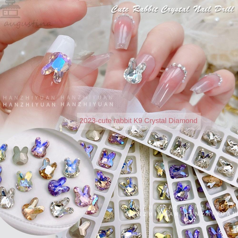 AUGUSTINA Agustina Kelinci Nail Art Rhinestones Wanita Jepang Mewah Manikur Aksesoris Hiasan Kuku 3D Perhiasan Kuku