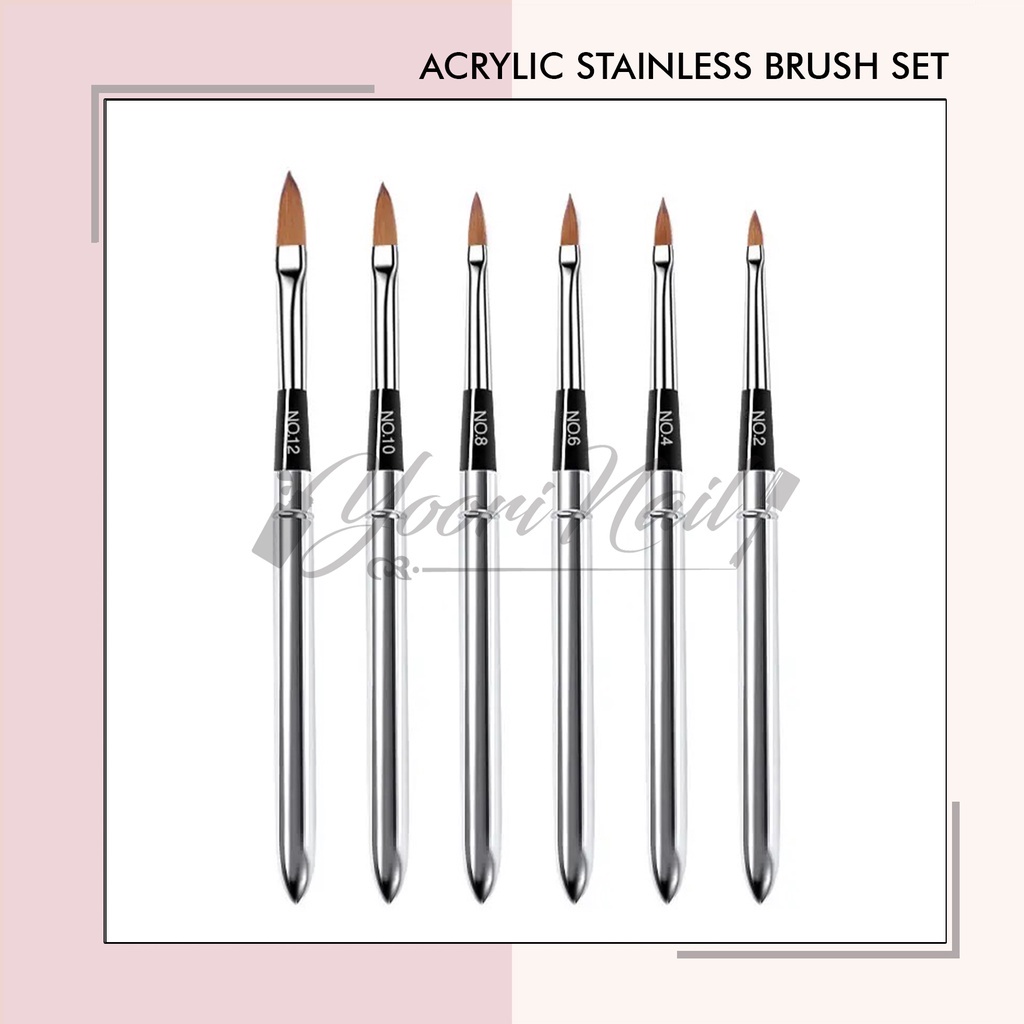 Acrylic stainless brush set 6pcs acrylic brush flower bunga acrylic stainless set