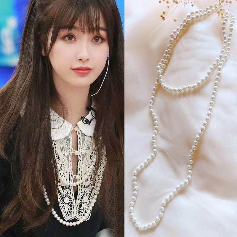 Kalung Mutiara Gaya Selebriti All-Match Rantai Sweater Multi-Layer Perempuan Elegan Kalung Panjang Boros