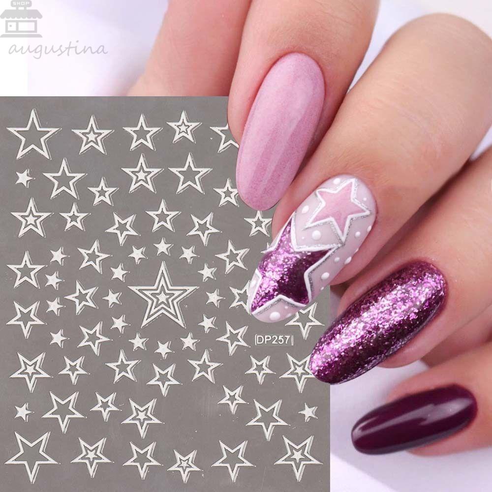 AUGUSTINA Agustina Bunga Stiker Kuku Wanita Self Adhesive Bintang Manikur Aksesoris Relief Nail Art Dekorasi