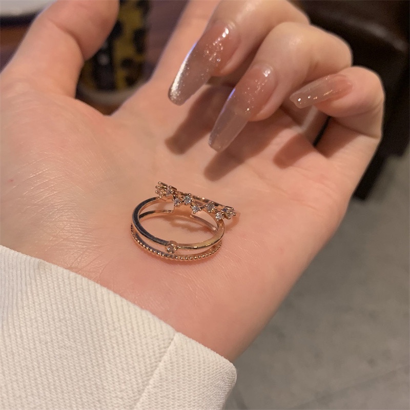 Rose Gold Cincin Perempuan Ins Bermutu Tinggi Indah Bertatahkan Zirkon Sederhana Cincin Hadiah