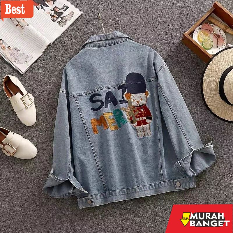 Jaket denim wanita terbaru- Saimer Jaket Jeans Denim Wanita Terbaru Motif Bordir Jeket Cewek Kasual 