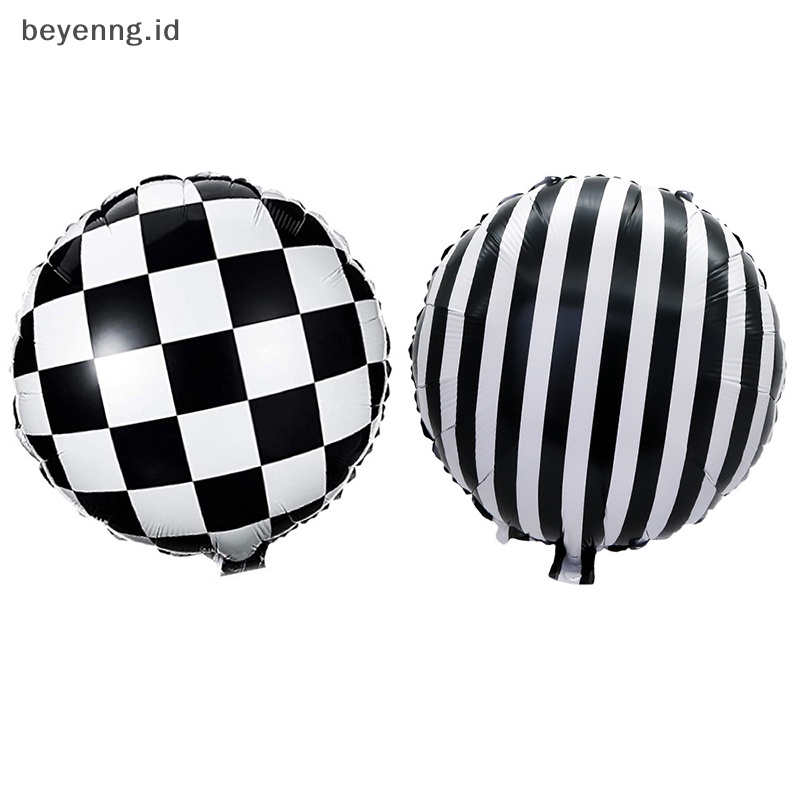 Beyen 6pcs 18inch Hitam Putih Balap Mobil Balon Foil Acara Olahraga Balon Bulat ID