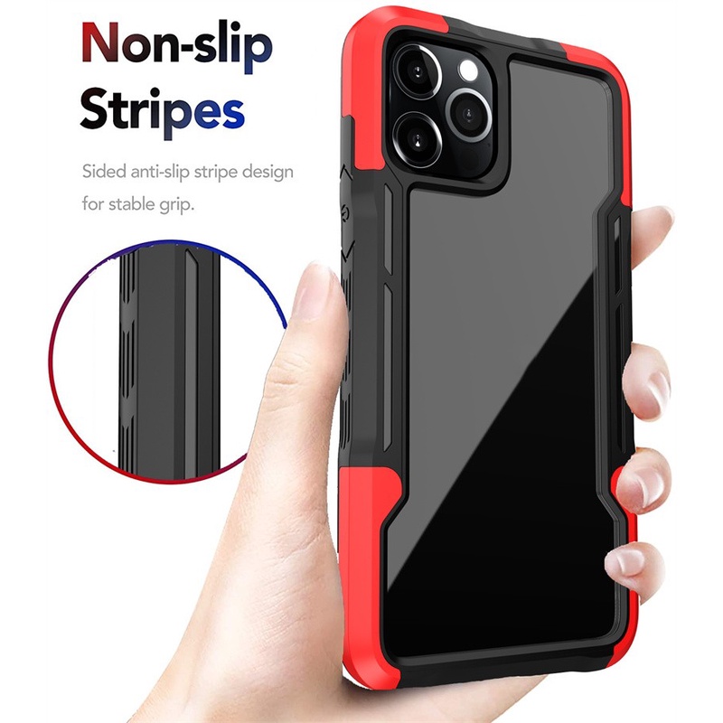 IPHONE 3in1 Shockproof Cover Transparan Casing Ponsel Untuk Iphone11 12 13 14 Pro Max7 8 14 plus XR XS MAX X Acrylic+TPU+PC Hard Case Bumper