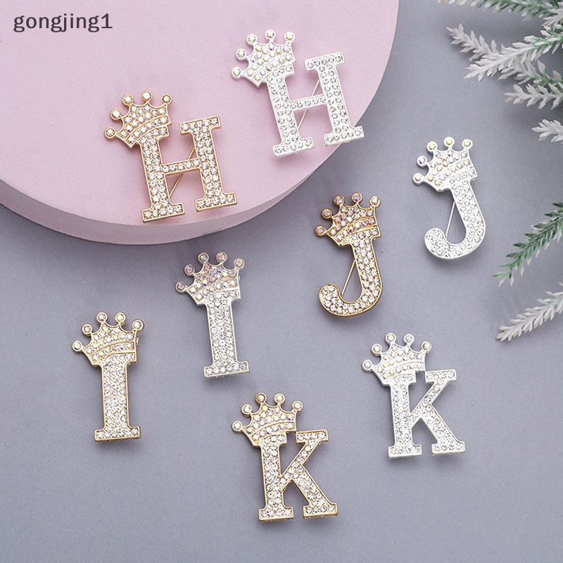 Ggg Fashion Mahkota26Huruf Inisial A Sampai Z Kristal Berlian Imitasi Bros Pin Untuk Wanita Gaun Pengantin Kerah Collar Pin Perhiasan ID